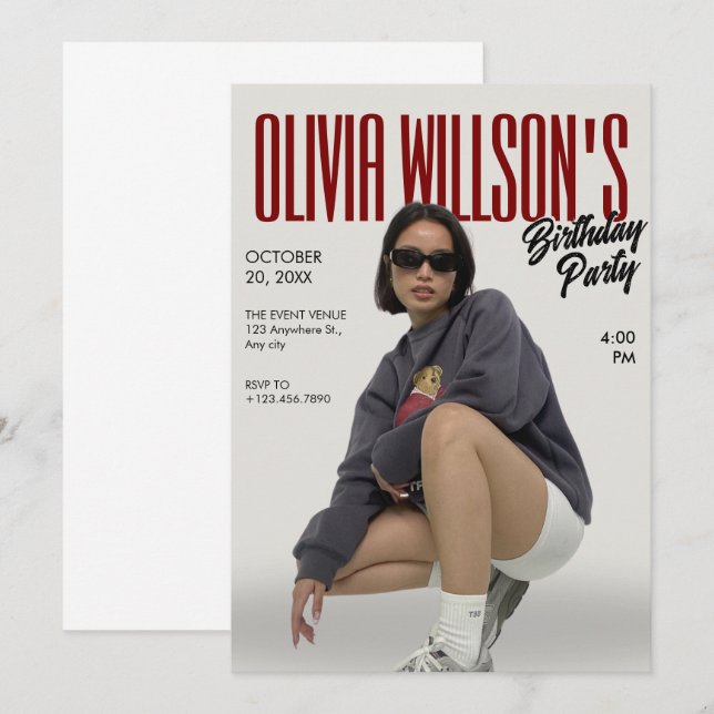 Invitación cumpleaños de la revista de moda (Anverso / Reverso)