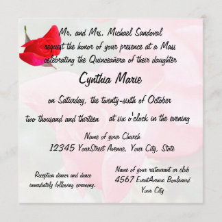 Invitación Cumpleaños de la Rosa Roja Bonito Quinceanera
