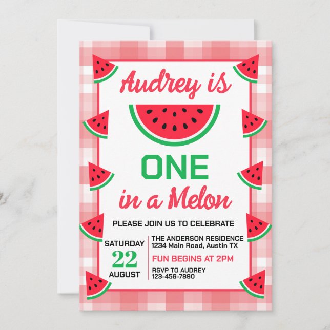 Invitación Cumpleaños de la sandía One In Melon (Anverso)