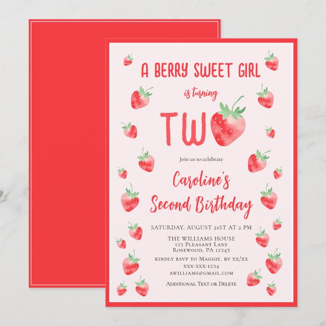 Invitación Cumpleaños de la segunda niña dulce de verano de f (Anverso / Reverso)