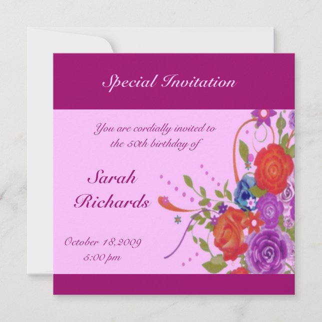 Invitación Cumpleaños de la Señora Floral (Anverso)