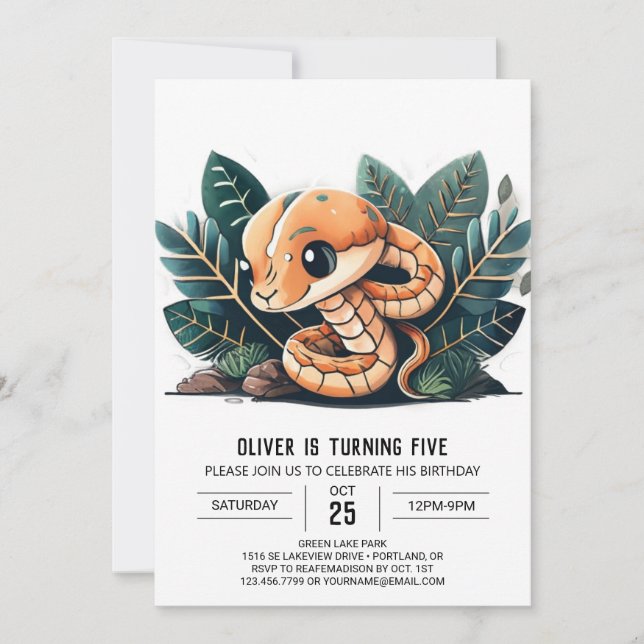 Invitación Cumpleaños de la serpiente acuarela (Anverso)