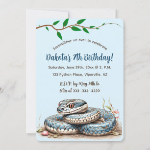 Invitación Cumpleaños de la serpiente azul editable