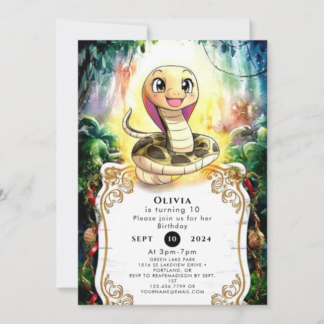 Invitación Cumpleaños de la serpiente Boho Kids (Anverso)