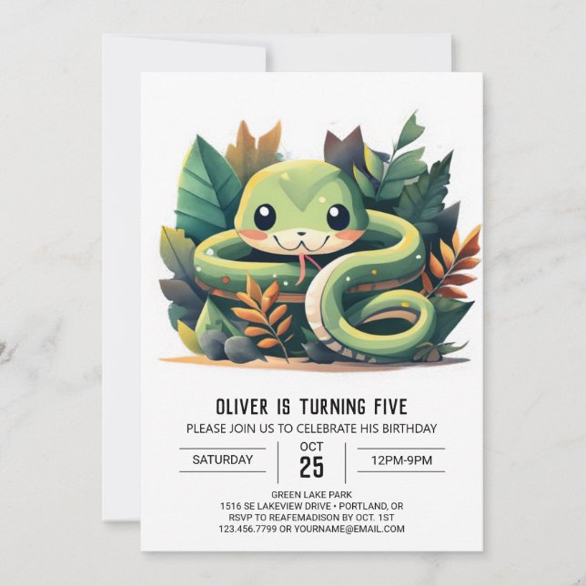 Invitación Cumpleaños de la serpiente Python Wonderland (Anverso)