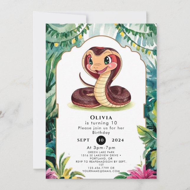 Invitación Cumpleaños de la serpiente viper forestal (Anverso)