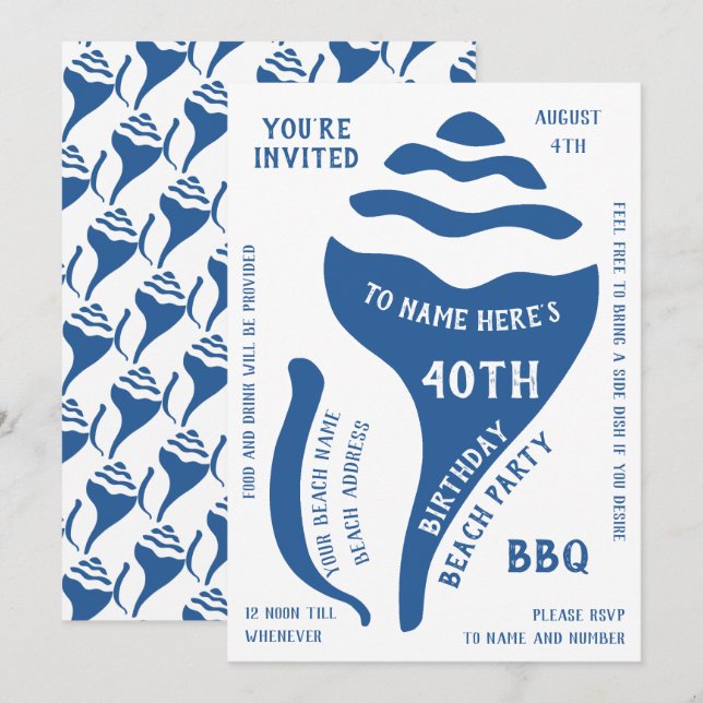 Invitación cumpleaños de la shell de la playa (Anverso / Reverso)