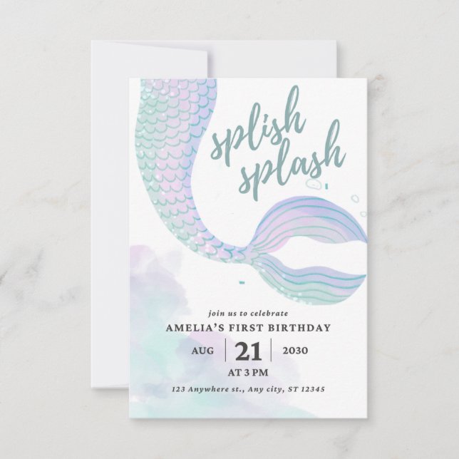 Invitación Cumpleaños de la sirena (Anverso)