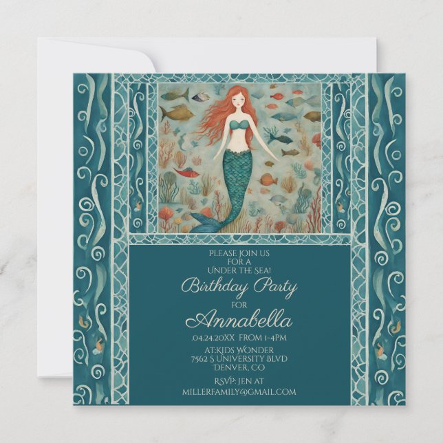 Invitación Cumpleaños de la sirena (Anverso)