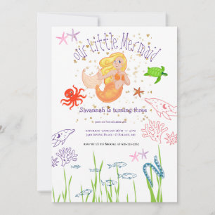Invitación Cumpleaños de la sirena acuarela