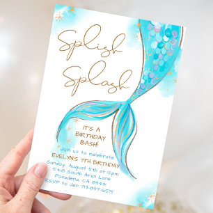 Invitación Cumpleaños de la sirena azul Splish Splash Chica