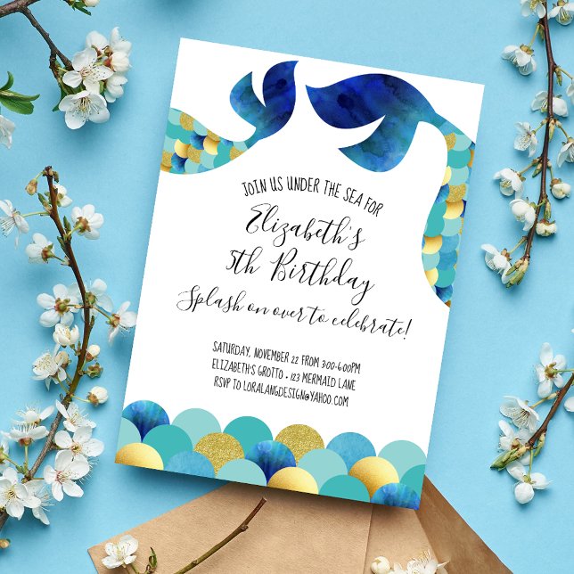 Invitación Cumpleaños de la sirena azul Verde azulada azul Mi (Subido por el creador)