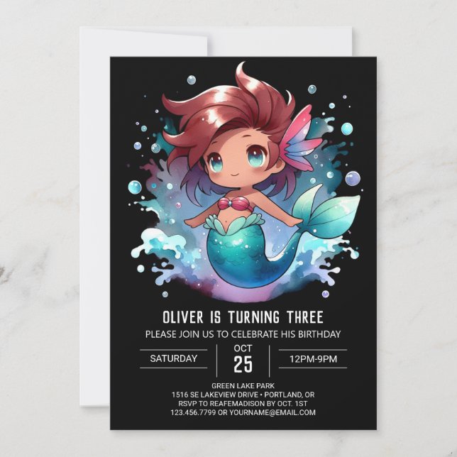 Invitación Cumpleaños de la sirena bajo el agua (Anverso)