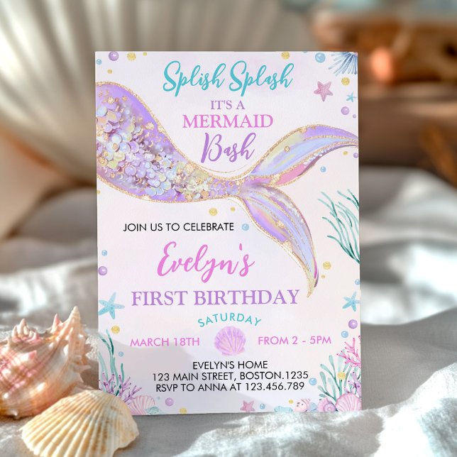 Invitación Cumpleaños de la sirena bajo el Chica del mar (Subido por el creador)