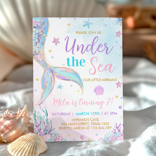 Invitación Cumpleaños de la sirena bajo el Chica del mar