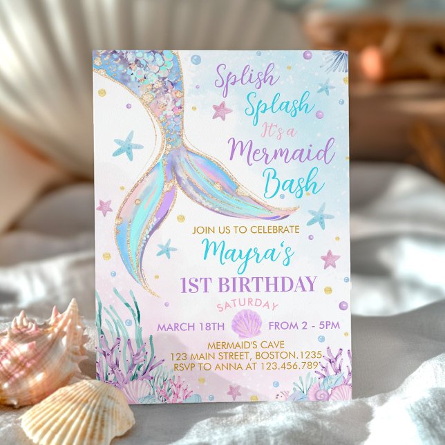 Invitación Cumpleaños de la sirena bajo el Chica del mar (Subido por el creador)