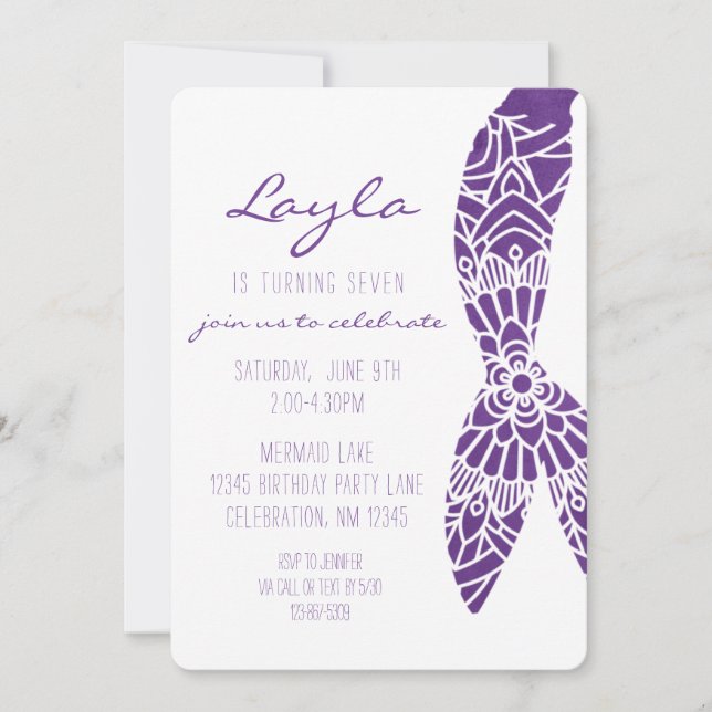 Invitación Cumpleaños de la sirena bajo el Chica del mar (Anverso)