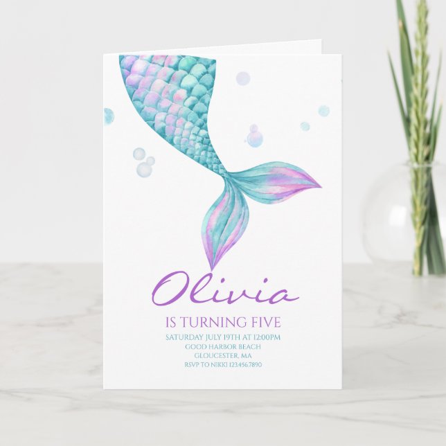 Invitación Cumpleaños de la Sirena bajo el mar (Anverso)