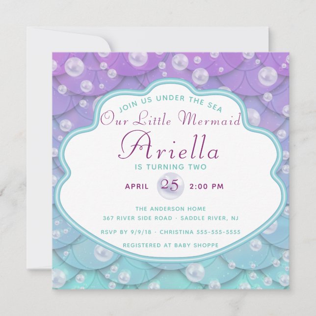 Invitación Cumpleaños de la sirena bajo el mar (Anverso)