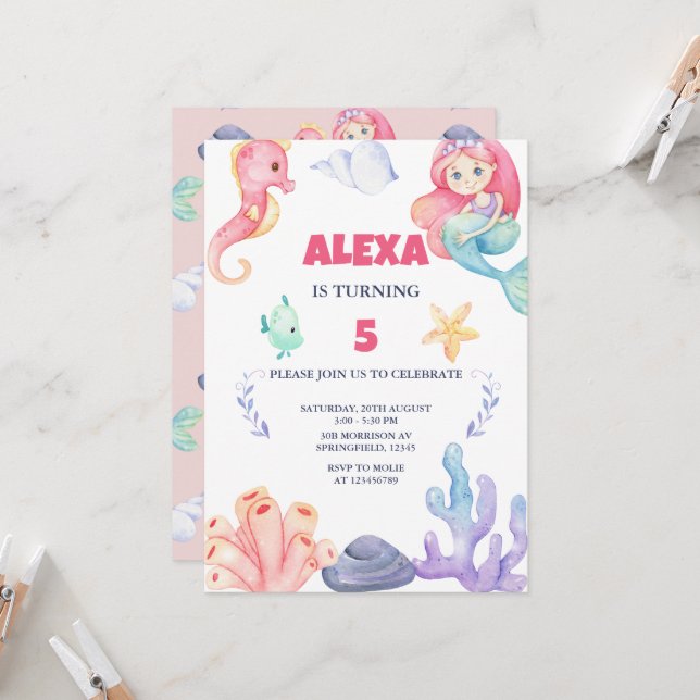 Invitación Cumpleaños de la sirena bajo el mar (Anverso/Reverso In Situ)