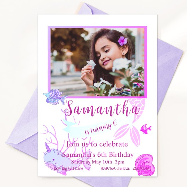 Invitación Cumpleaños de la sirena, bajo el mar, sexto cumple (Subido por el creador)