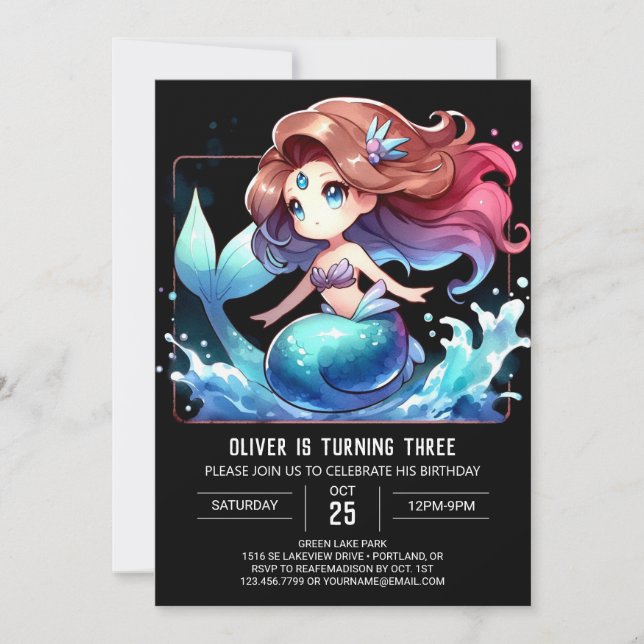 Invitación Cumpleaños de la Sirena Cuta Imprimible (Anverso)