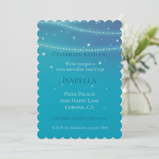 Invitación Cumpleaños de la sirena de Blue Aqua (Anverso de pie)