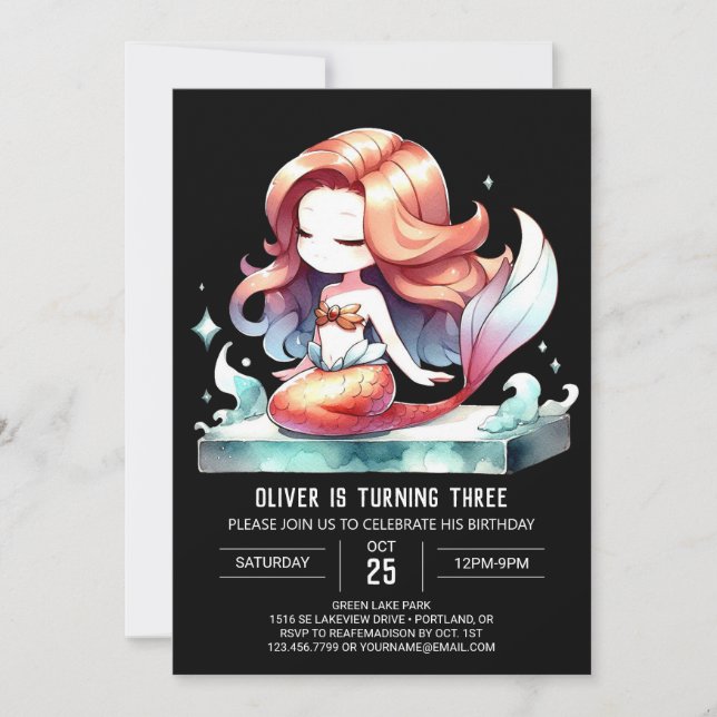 Invitación Cumpleaños de la sirena de diversión digital (Anverso)