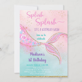 Invitación Cumpleaños de la sirena de oro rosada