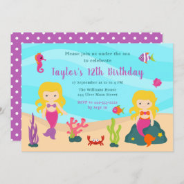 Invitación Cumpleaños de la sirena de pelo rubio