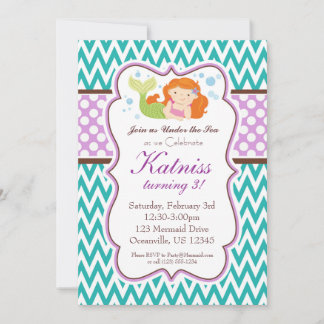 Invitación Cumpleaños de la sirena de polka Verde azulada y m
