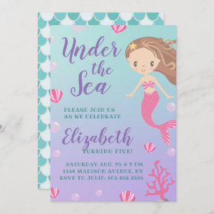 Invitación Cumpleaños de la sirena "Debajo del Mar"