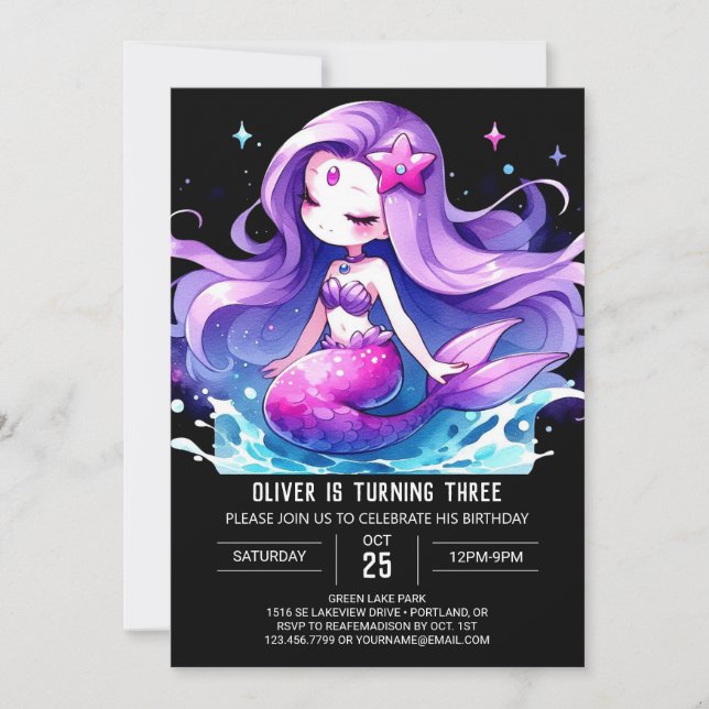 Invitación Cumpleaños de la sirena digital bajo el mar (Anverso)