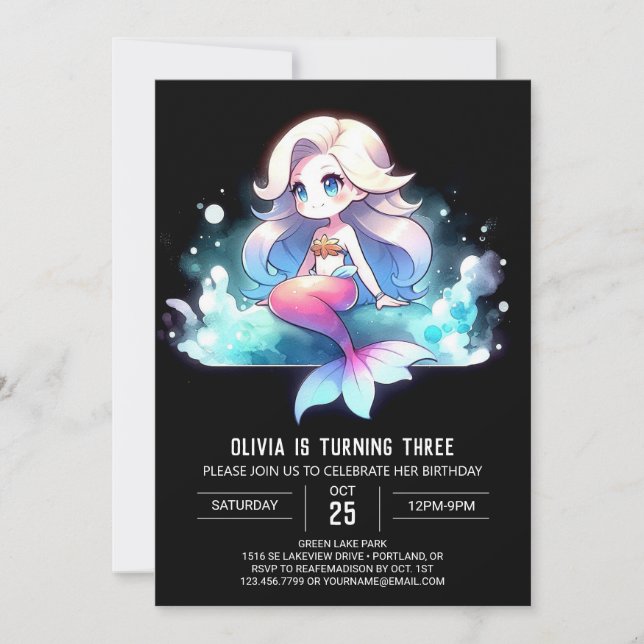 Invitación Cumpleaños de la Sirena Digital Cute (Anverso)