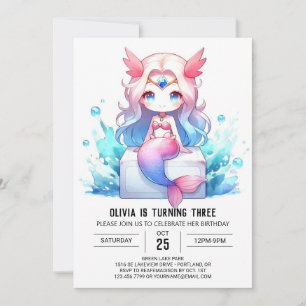 Invitación Cumpleaños de la Sirena Digital Cute