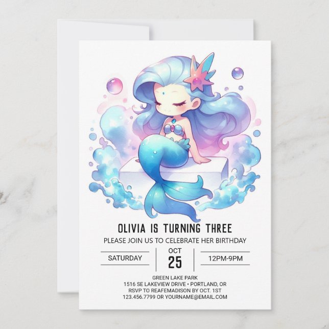 Invitación Cumpleaños de la Sirena dulce (Anverso)