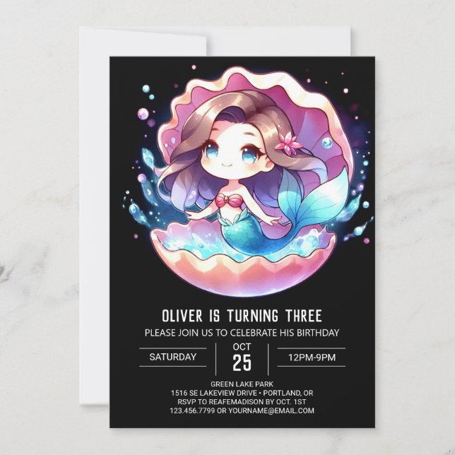 Invitación Cumpleaños de la Sirena Dulce Digital (Anverso)