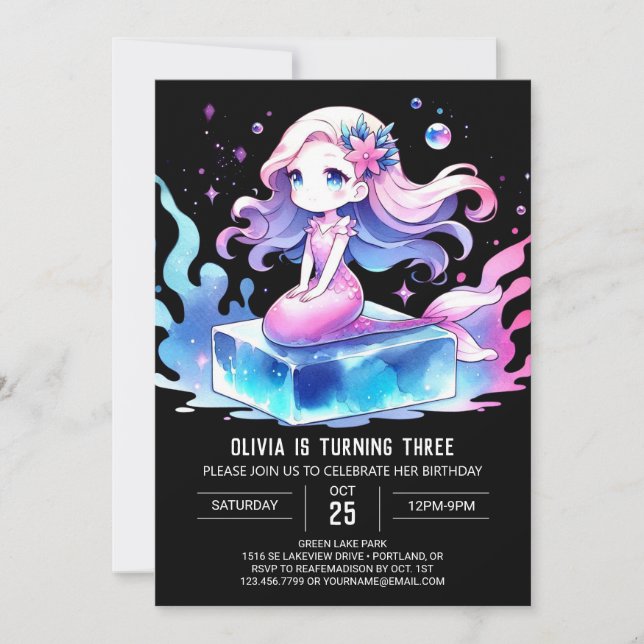 Invitación Cumpleaños de la Sirena Dulce Digital (Anverso)