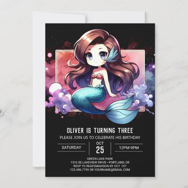 Invitación Cumpleaños de la sirena dulce minimalista (Anverso)