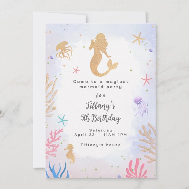 Invitación Cumpleaños de la sirena mágica (Anverso)