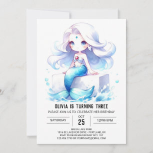 Invitación Cumpleaños de la sirena mágica acuarela