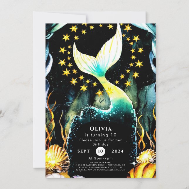 Invitación Cumpleaños de la sirena marina colorida (Anverso)