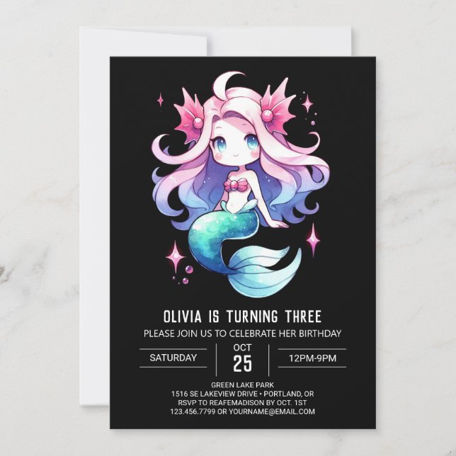 Invitación Cumpleaños de la sirena minimalista (Anverso)