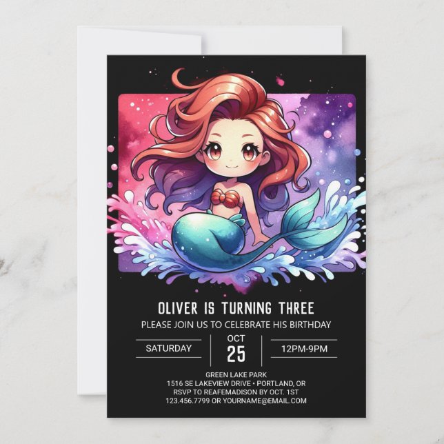 Invitación Cumpleaños de la sirena moderna y soñada (Anverso)