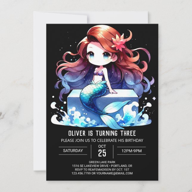 Invitación Cumpleaños de la sirena oceánica moderna (Anverso)