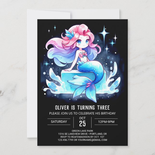 Invitación Cumpleaños de la sirena oceánica personalizado (Anverso)