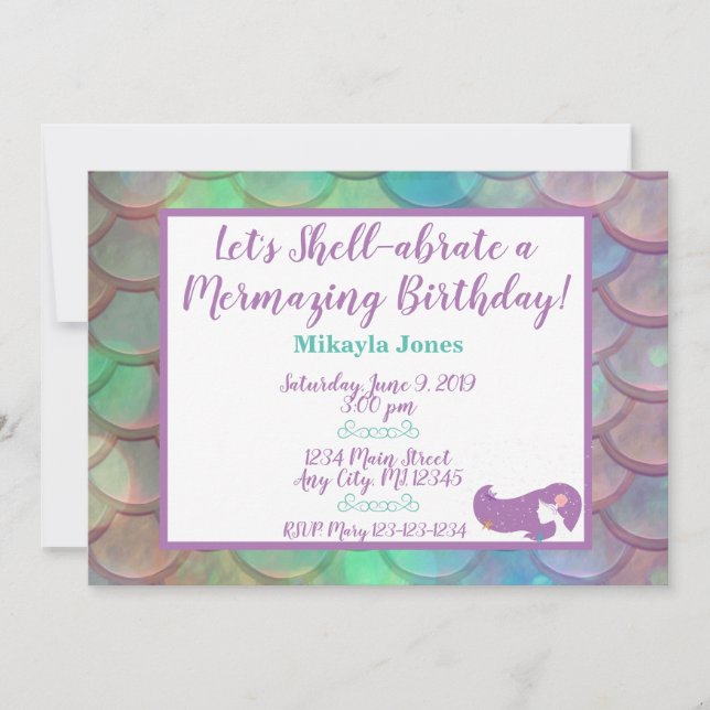 Invitación Cumpleaños de la Sirena Personalizada (Anverso)
