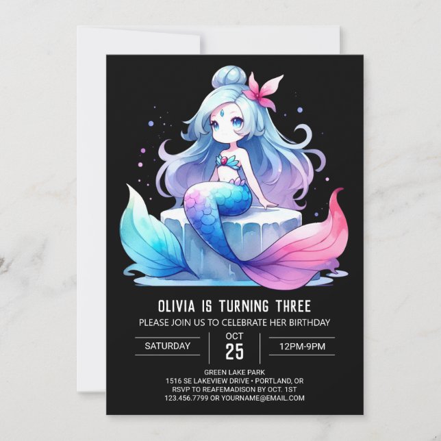 Invitación Cumpleaños de la sirena personalizado Whimsical (Anverso)