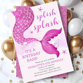 Invitación Cumpleaños de la Sirena Púrpura Rosa