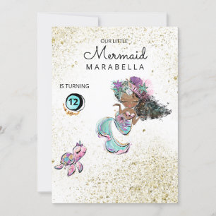 Invitación *~* Cumpleaños de la sirena Purpurina pelo negro